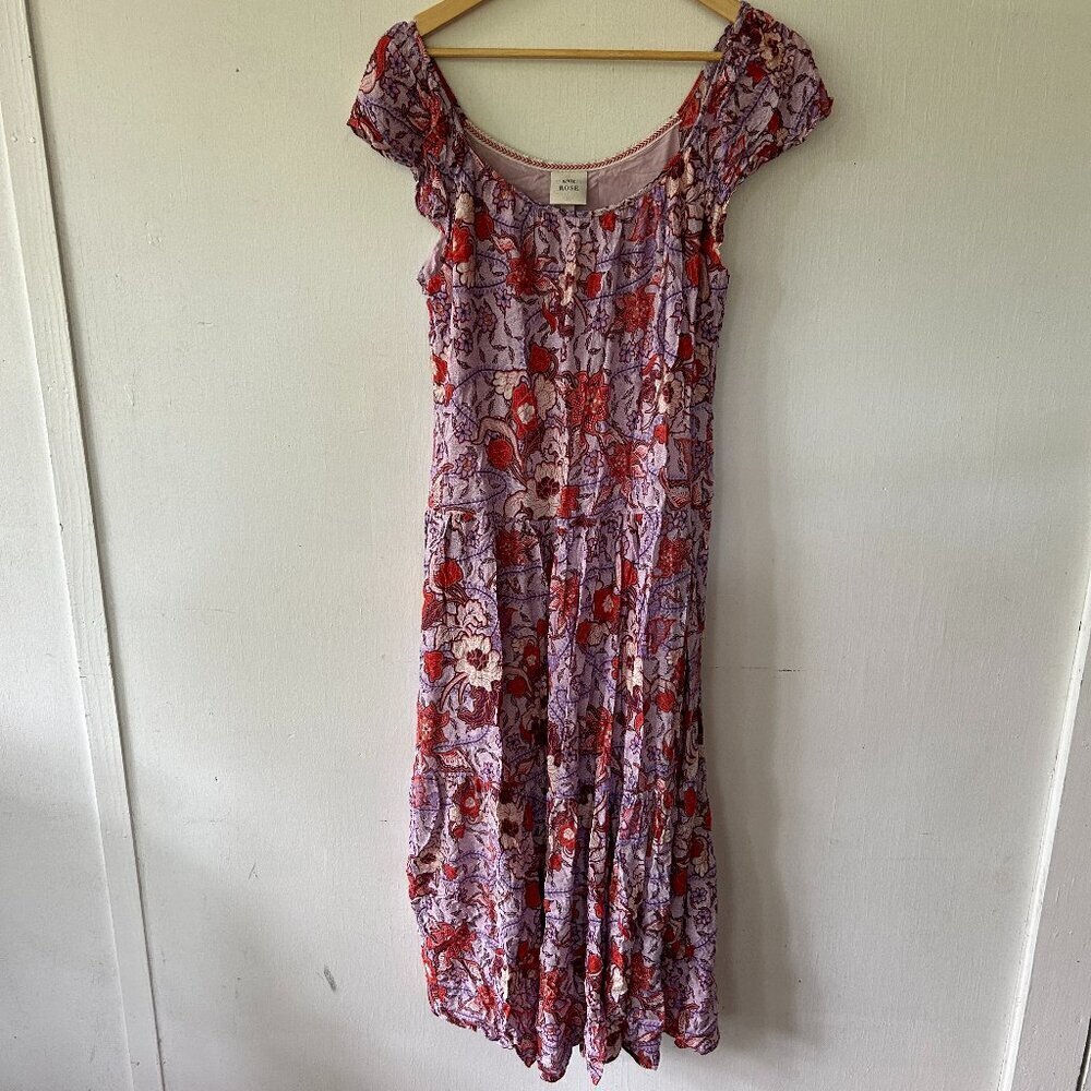 Knox Rose Cottagecore Maxi Dress‎ Womens Small Purple Pink Floral Boho Feminine